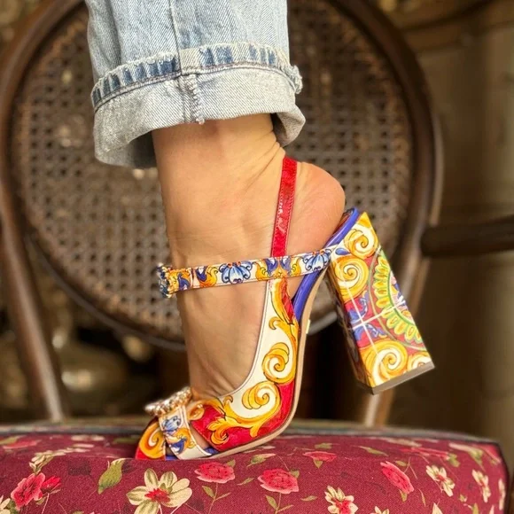 Dolce & Gabbana unique sling back sandals heels colorful luxury shoes rare - Picture 7 of 12